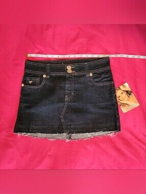dark wash denim mini skirt raw hem